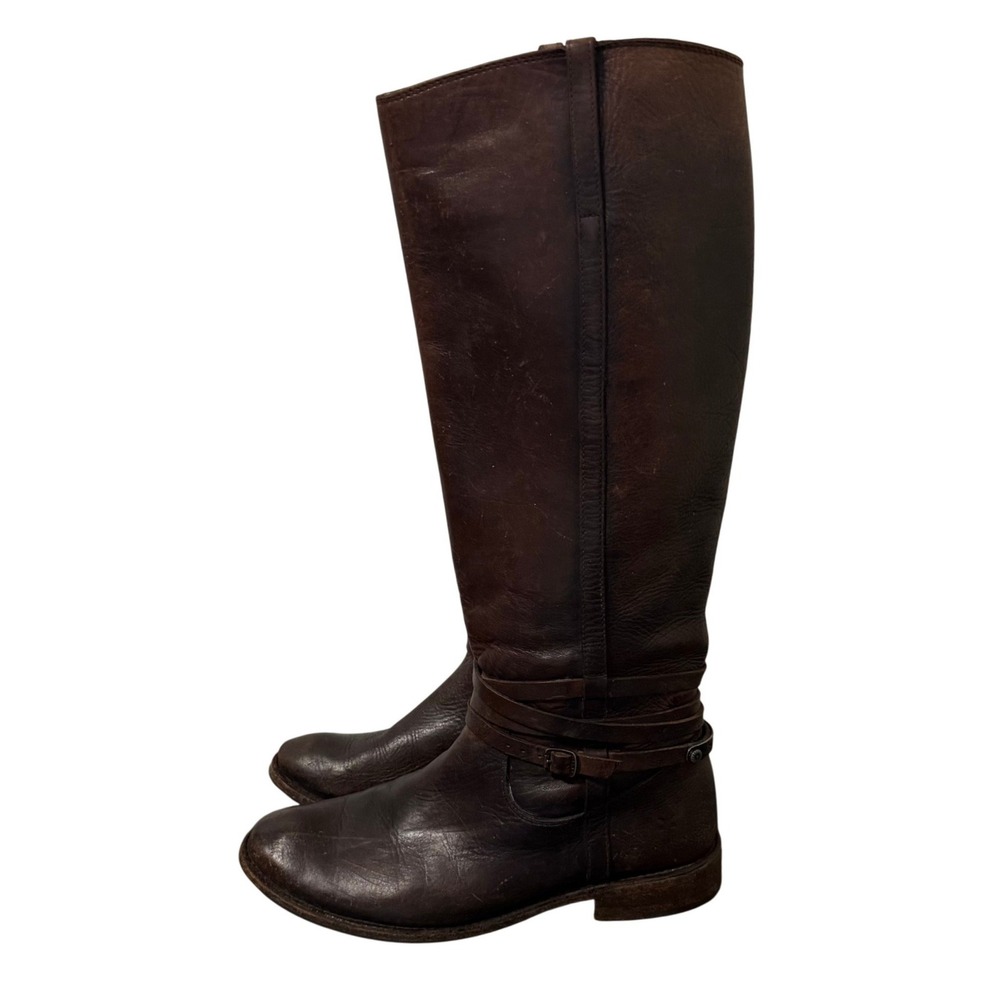 Frye Tall Riding Boots Dark Brown Leather 77754 Womens Sz 7 B Equestrian Western